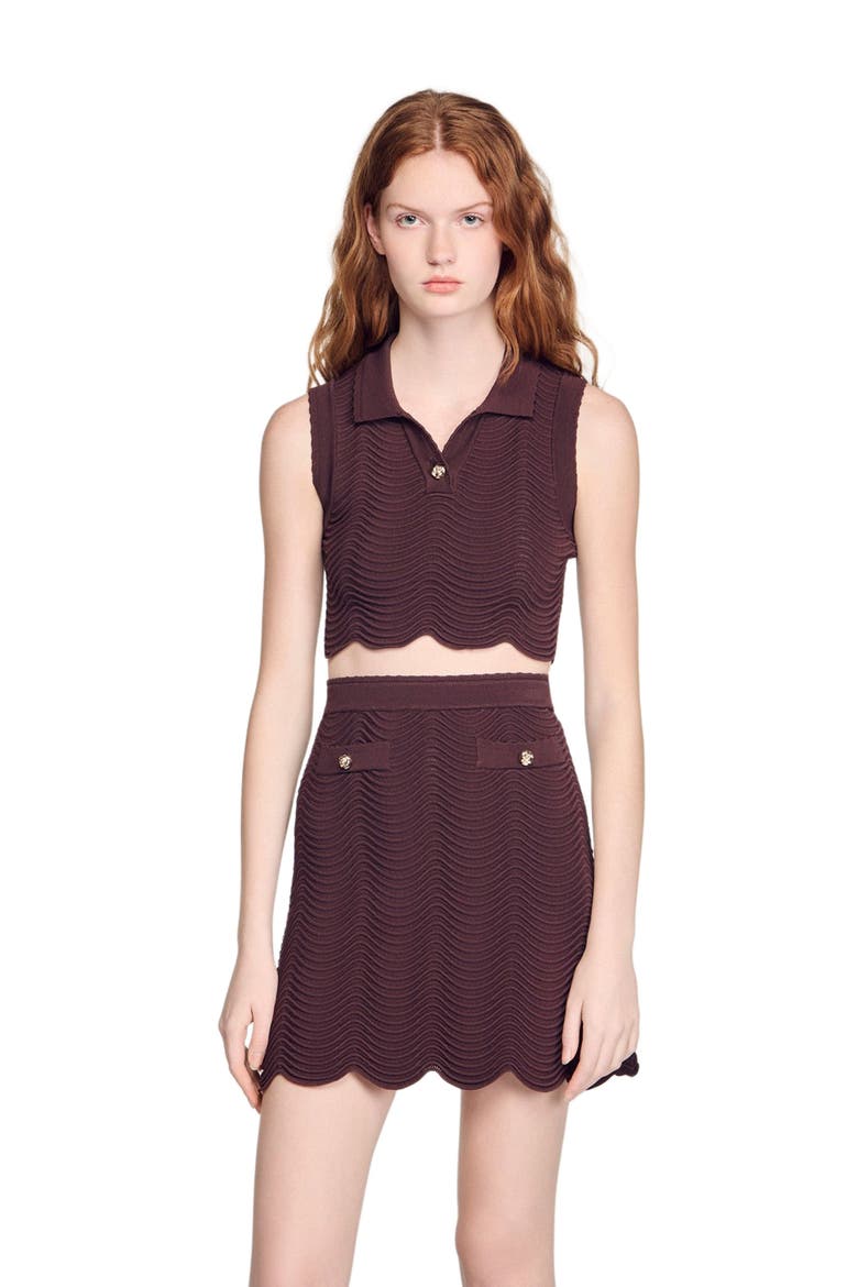 Cropped decorative knit top, Main, color, Brown