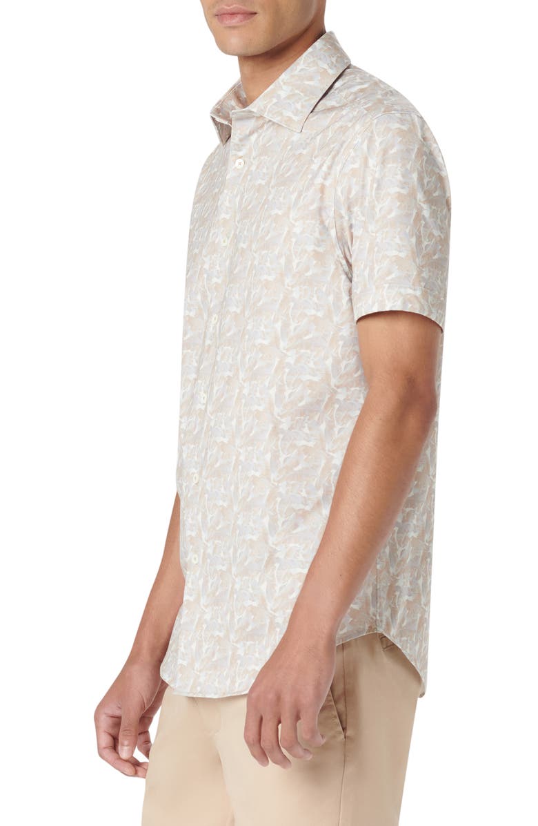 Bugatchi Miles OoohCotton<sup>®</sup> Leaf Print Short Sleeve Button-Up Shirt, Alternate, color, 
