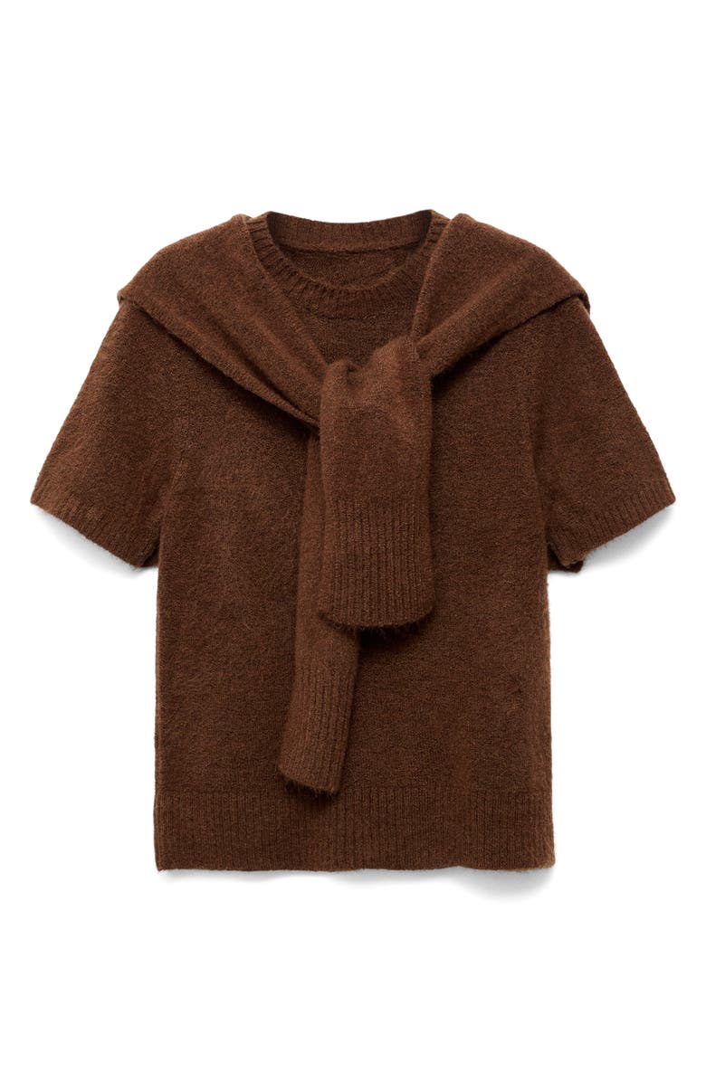 MANGO Leire Tie Neck Sweater, Main, color, Brown
