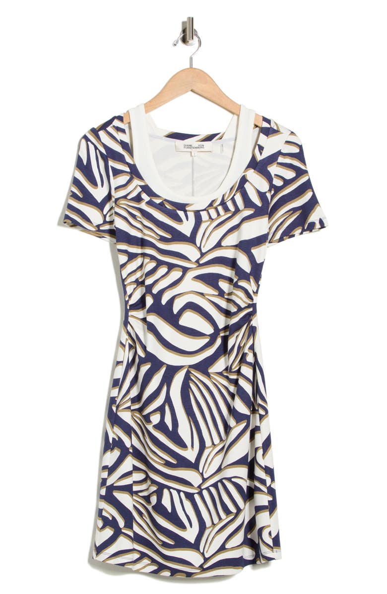 Diane von Furstenberg Maeve Short Sleeve A-Line Dress, Main, color, Savanna Shadow Navy