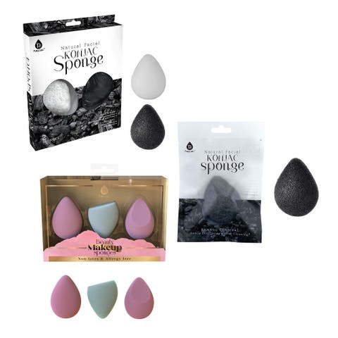 Skin & Beauty Essentials Bundle Konjac Sponge Duo, Charcoal Konjac Sponge & 3-Pack Makeup Sponge Set