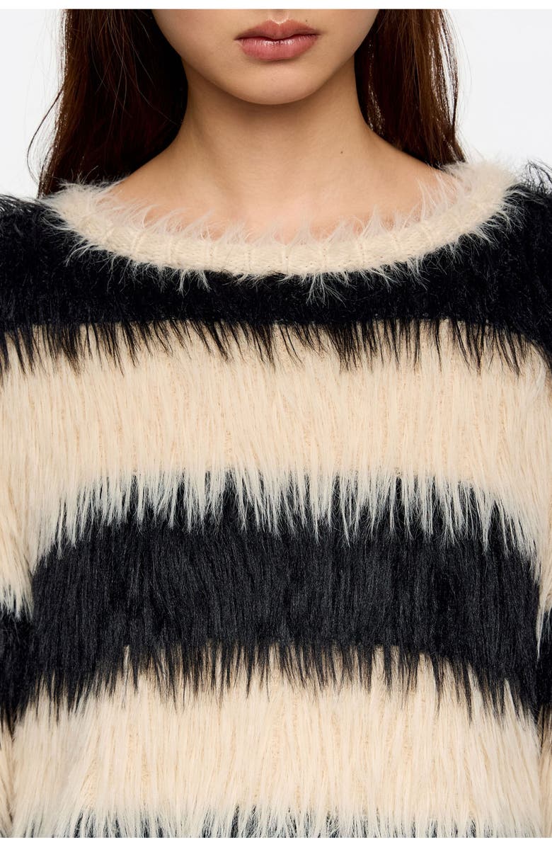 Bimba y Lola Striped Fur Sweater, Alternate, color, Black