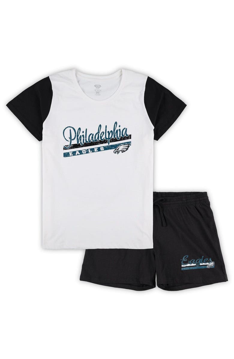 CONCEPTS SPORT Women's Concepts Sport White/Black Philadelphia Eagles Plus Size Downfield T-Shirt & Shorts Sleep Set, Main, color, 
