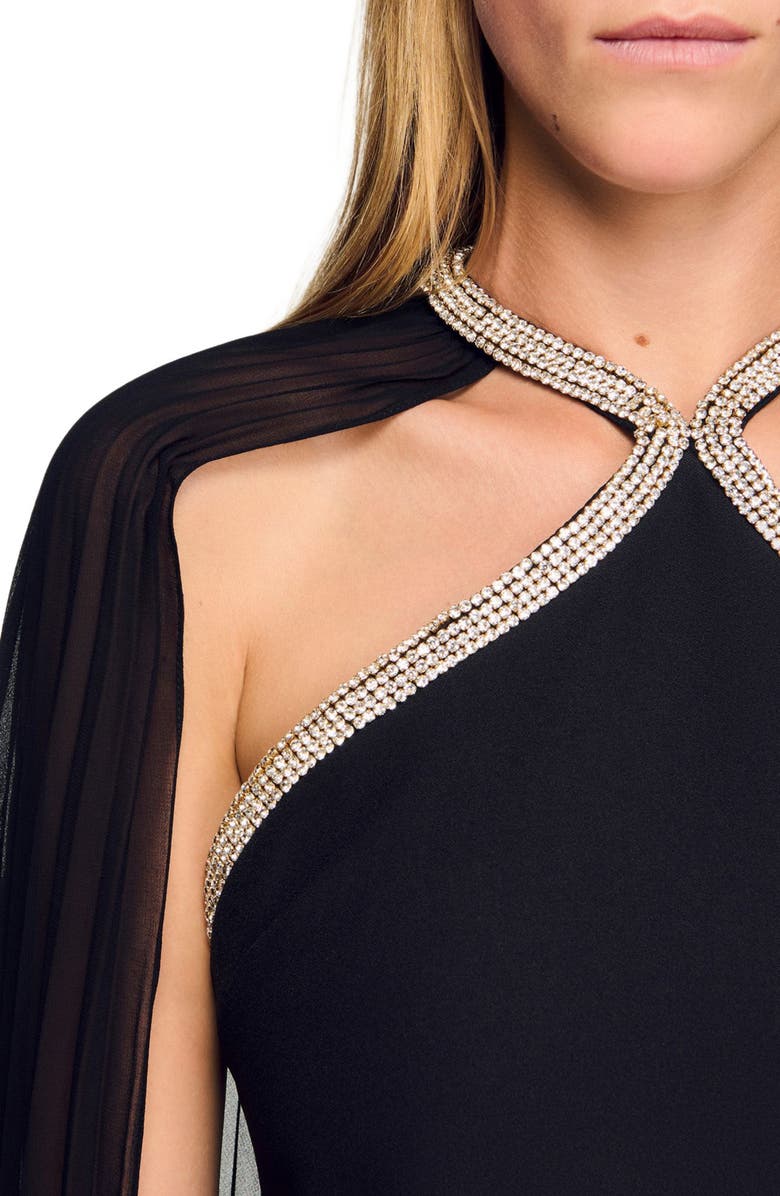 SANDRO Short cape dress with rhinestones, Alternate, color, Black