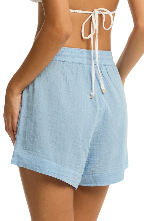 Shop Sea Level Sunset Beach Cotton Gauze Cover-up Shorts In Cornflower