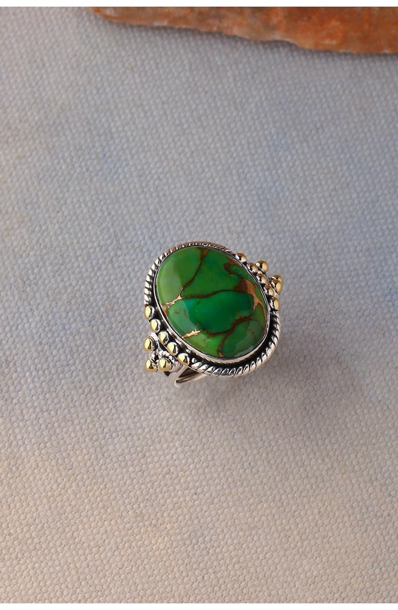 NITYA Green Copper Turquoise Brass Beaded Sterling Silver Ring, Alternate, color, 