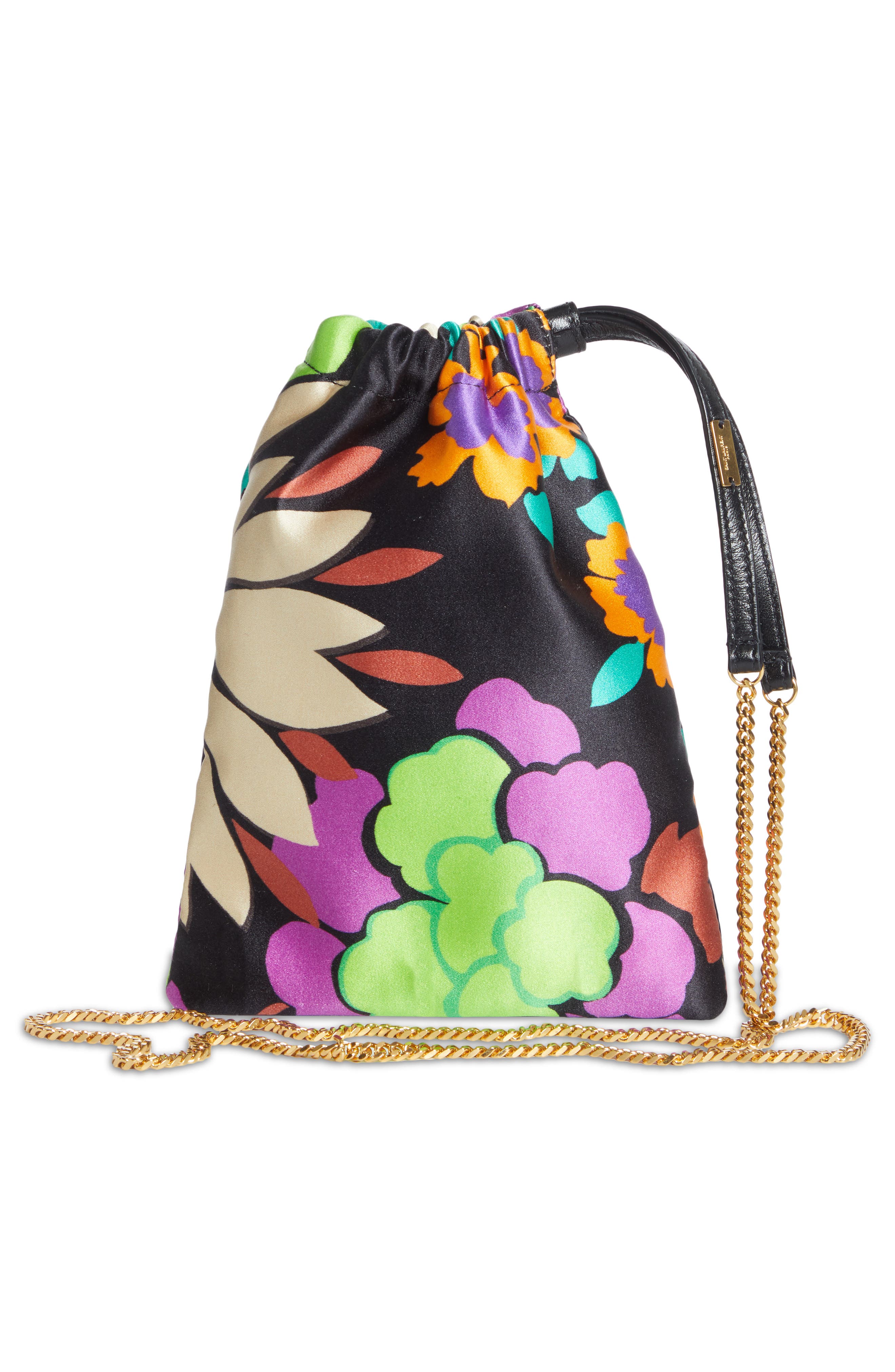 Saint Laurent Mini Pochon Floral Print Satin Drawstring Pouch Shoulder Bag, Alternate, color, 
