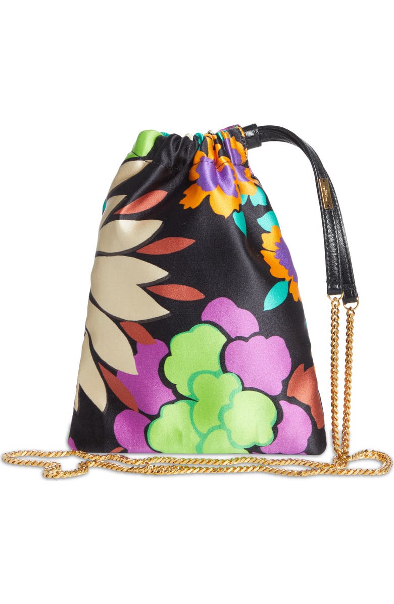 Saint Laurent Mini Pochon Floral Print Satin Drawstring Pouch Shoulder Bag, Alternate, color,