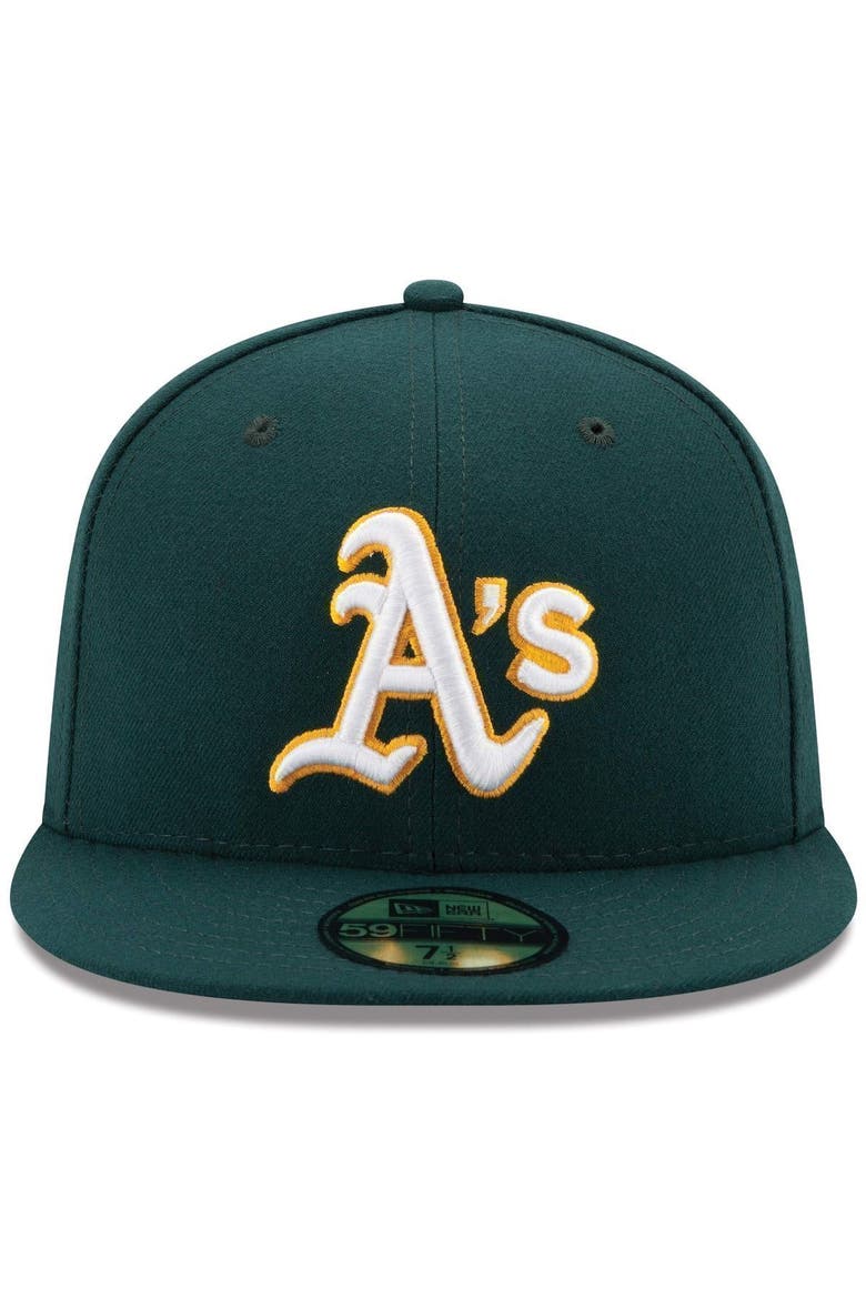 Men's New Era Green Oakland Athletics Road Authentic Collection On Field 59FIFTY Performance Fitted Hat, Alternate, color, GREEN