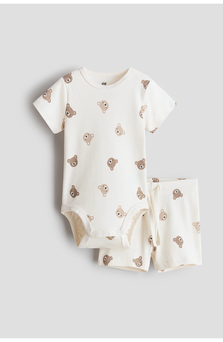 H&M 2-piece Ribbed Cotton Set, Main, color, Cream/Bears