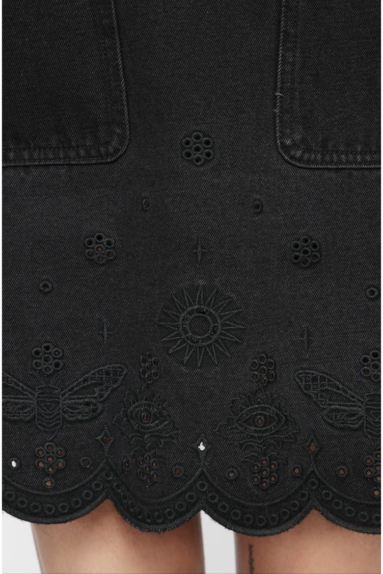 Ayr Broderie Denim Pinafore Dress, Alternate, color, Black
