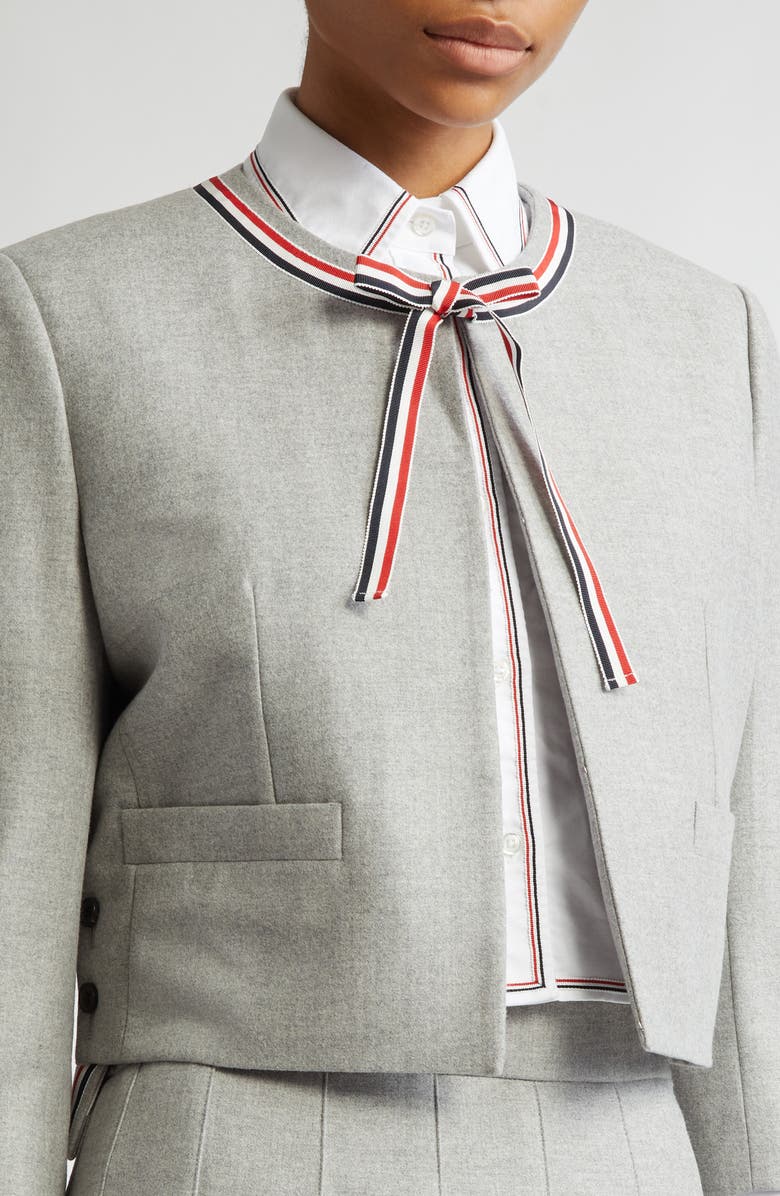 Thom Browne Bow Neck Wool Jacket, Alternate, color, Light Grey