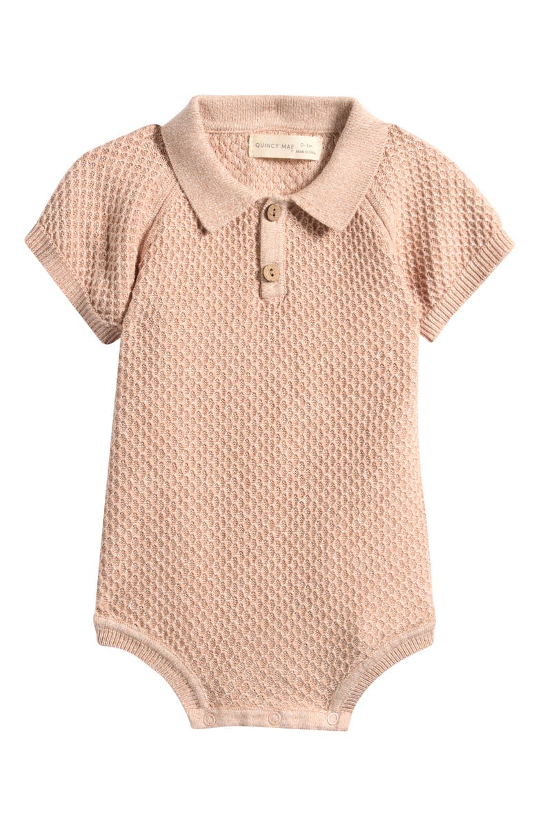 QUINCY MAE Knit One-Piece Polo Sweater, Main, color, Latte