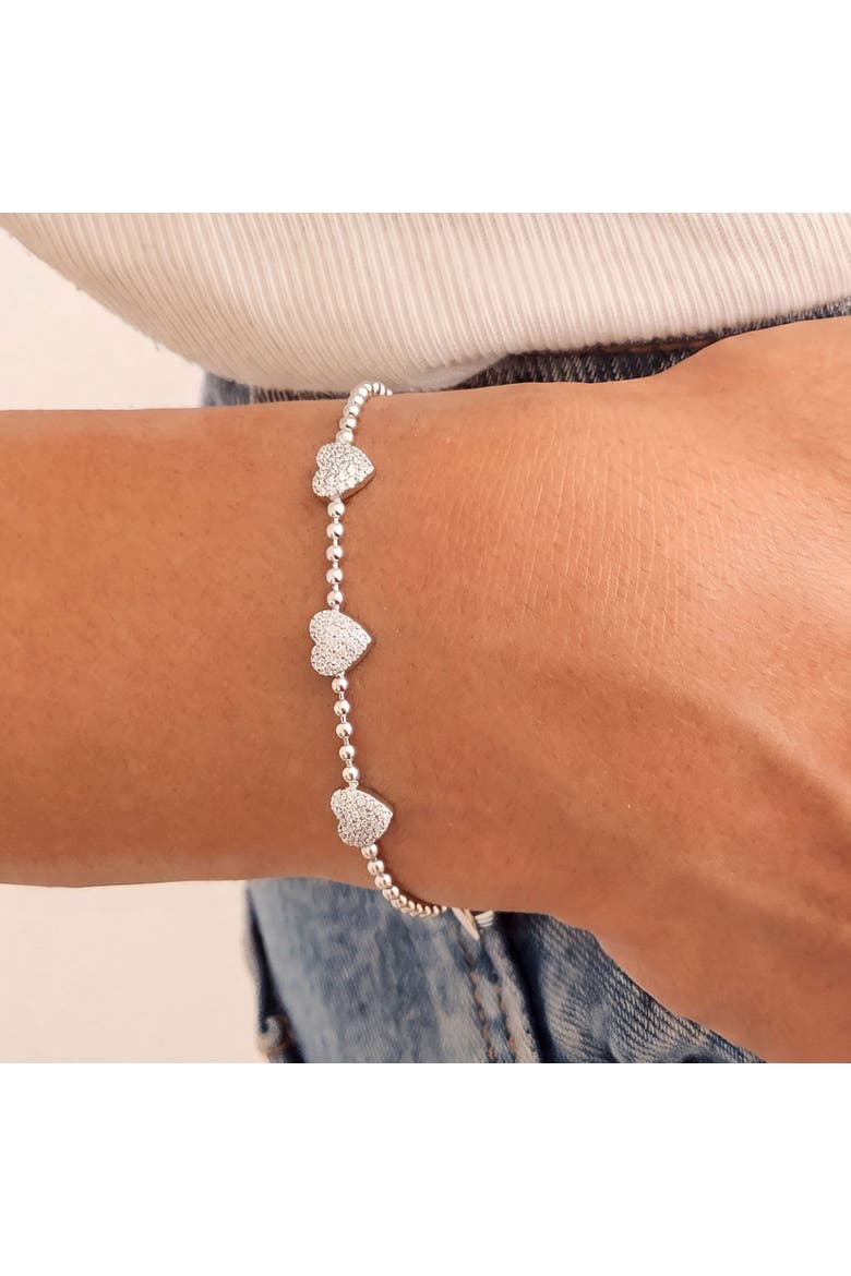 CZ Heart Trio Bead Bracelet, Alternate, color, Sterling Silver