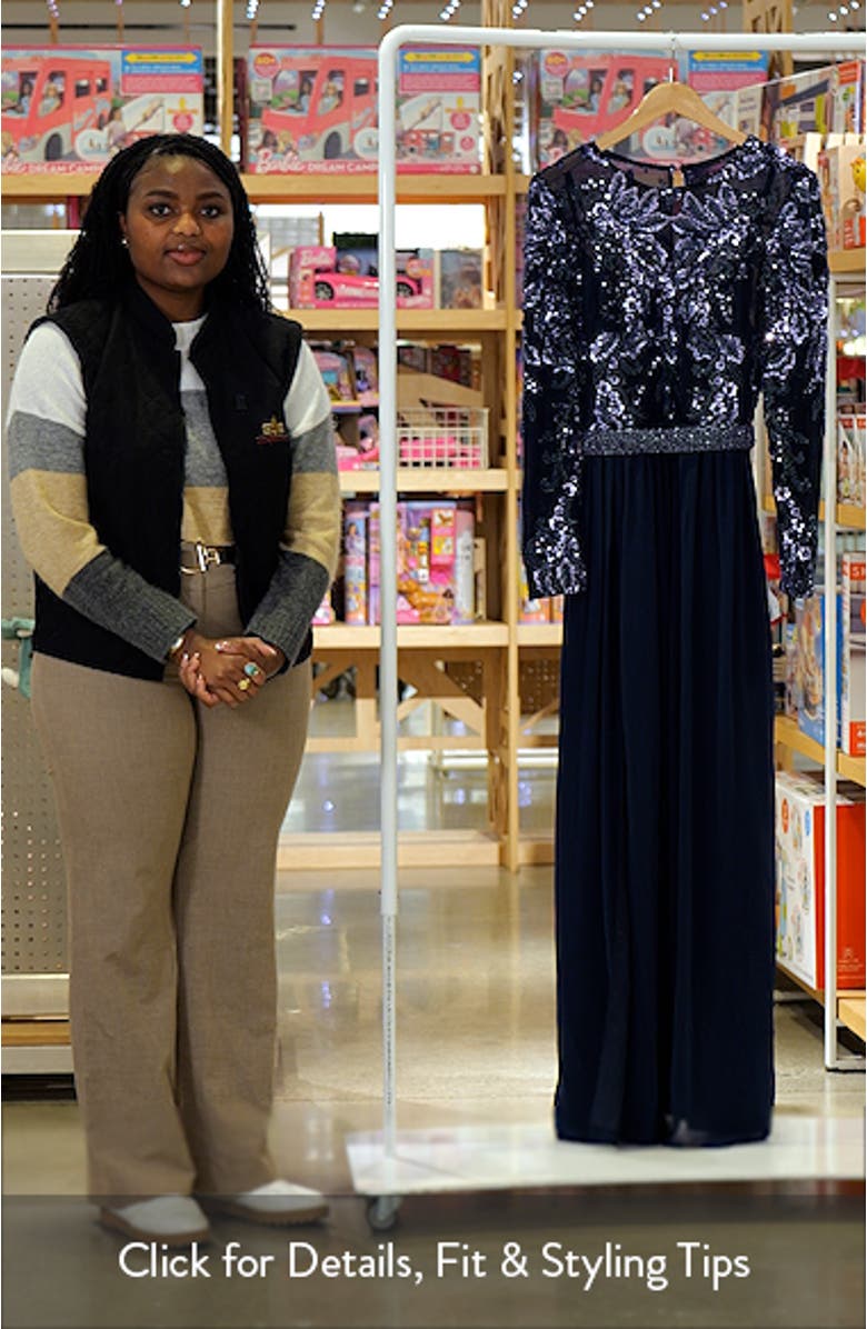 Marth Sequin Long Sleeve Chiffon Gown, sales video thumbnail