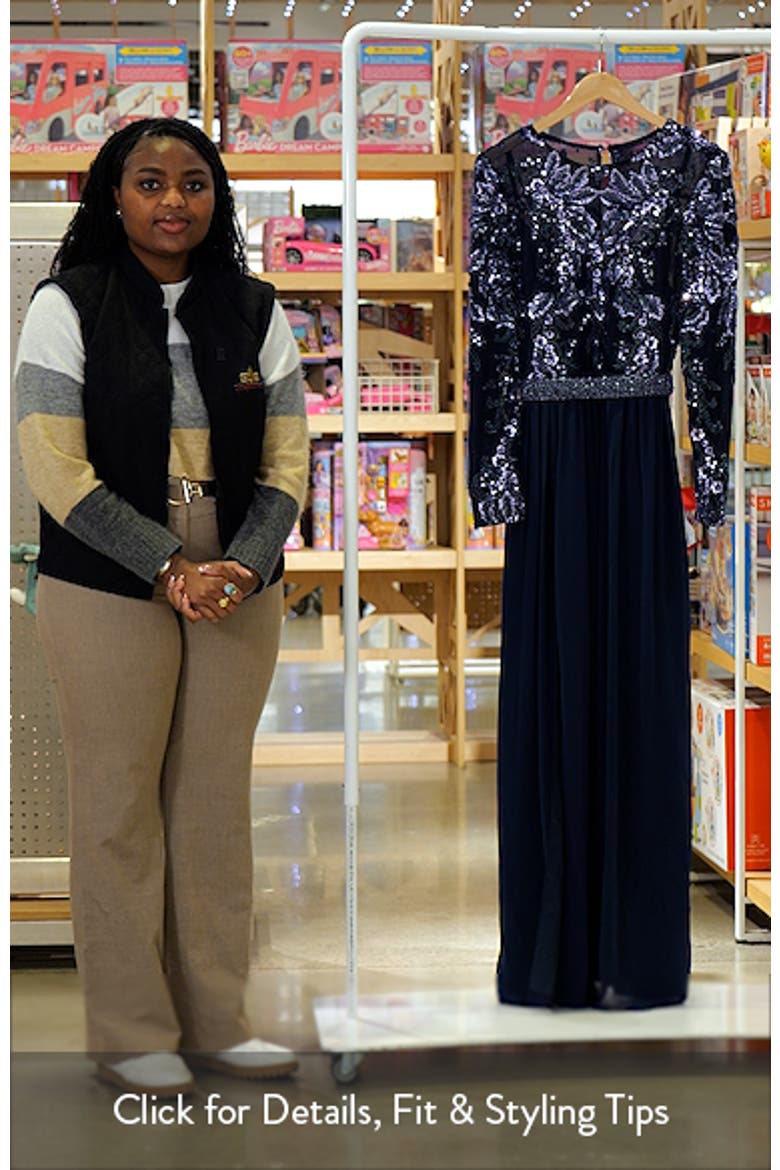 Marth Sequin Long Sleeve Chiffon Gown video