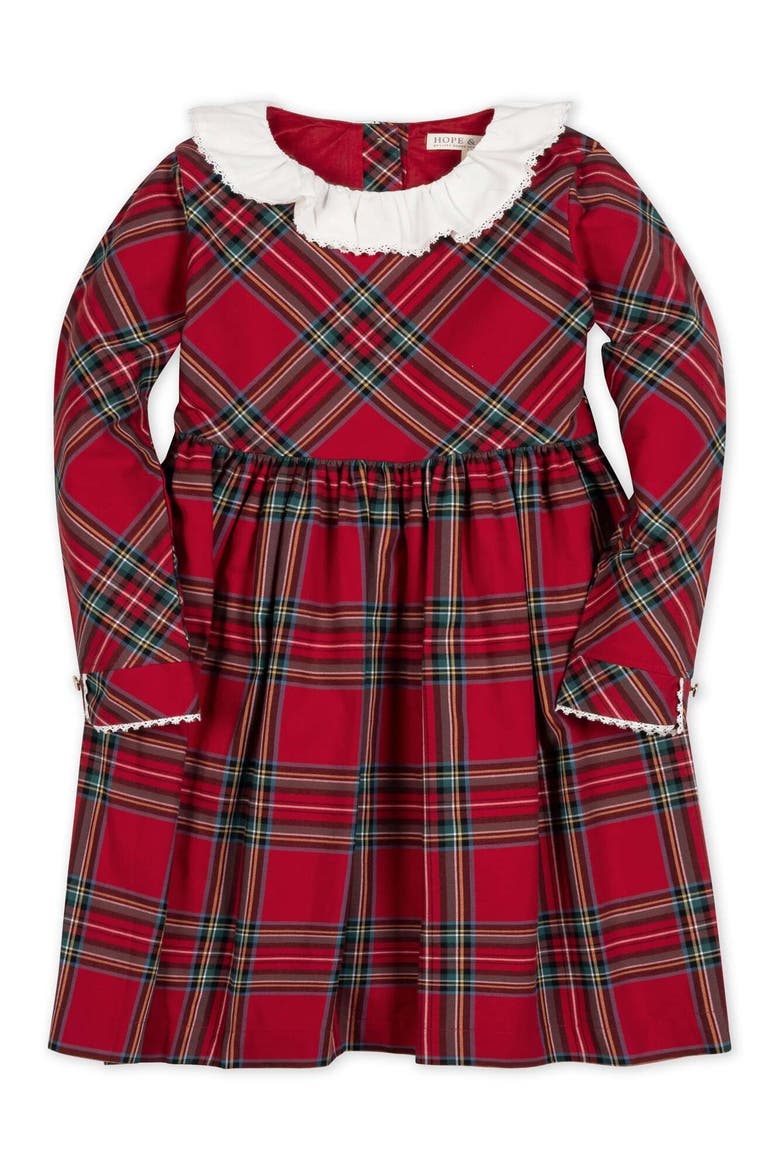 Kids' Organic Ruffle Collar Party Dress, Main, color, Red Holiday Tartan