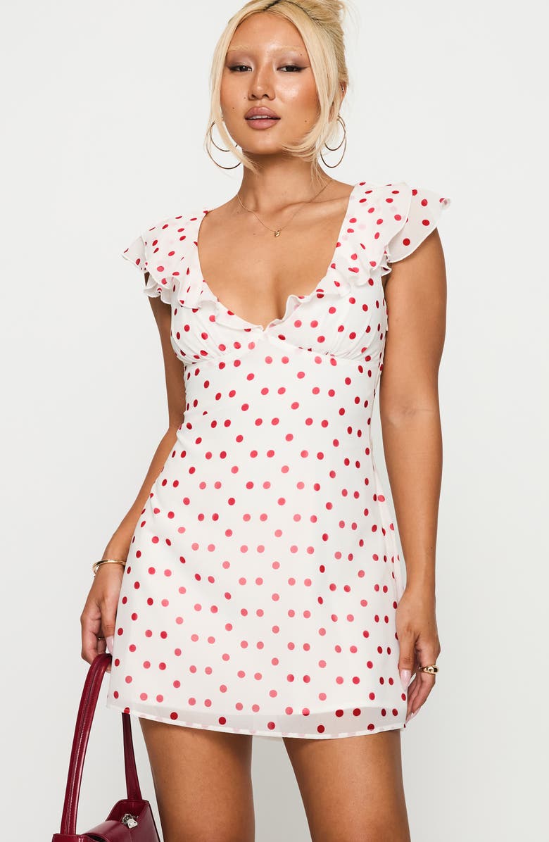 Princess Polly I Guess So Polka Dot Minidress, Alternate, color, White / Burgundy