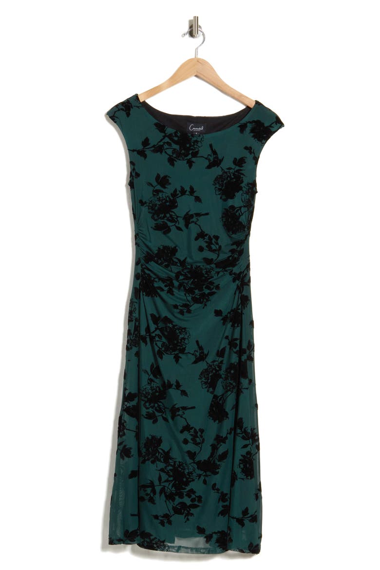 Floral Jacquard Mesh Midi Dress, Alternate, color, HUNTER