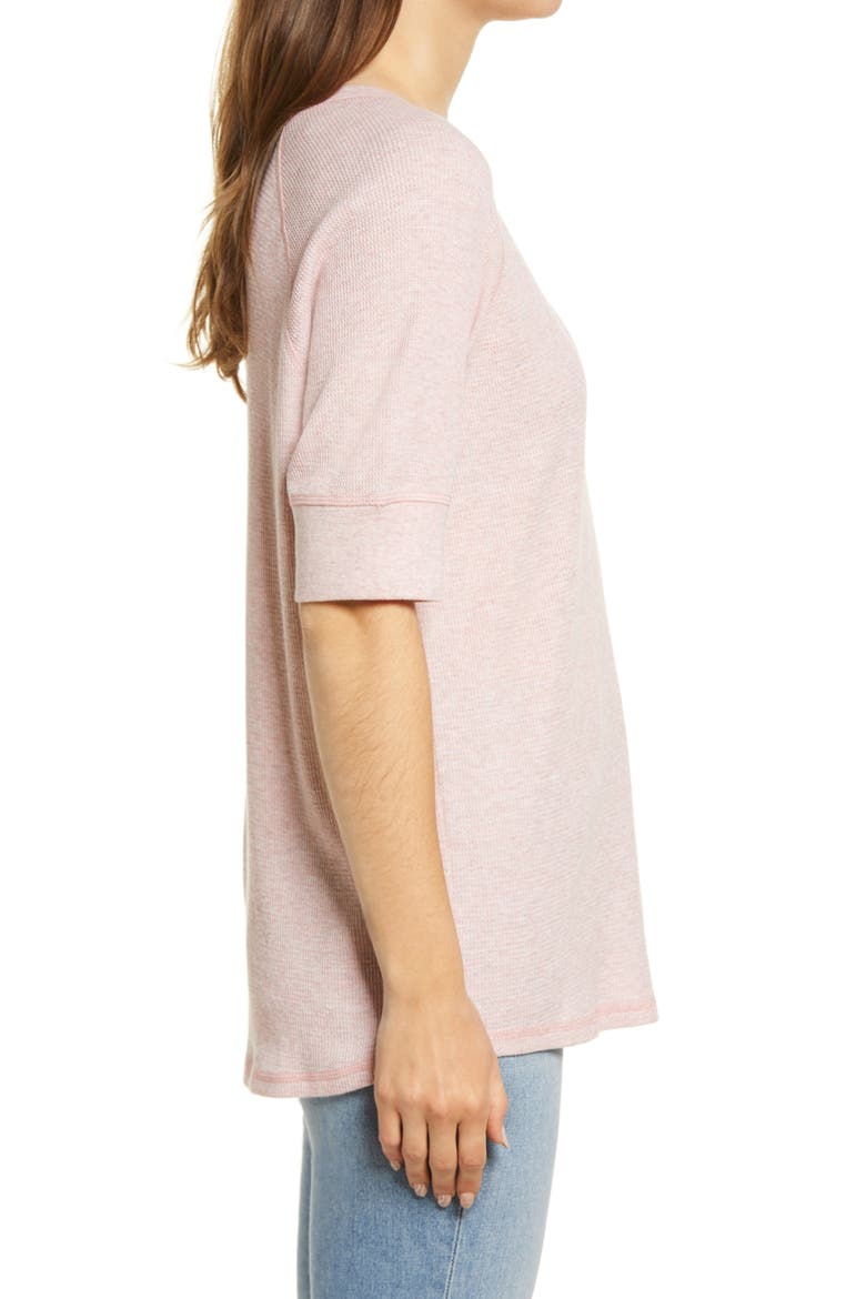 Elbow Sleeve Waffle Top, Alternate, color, PINK HEATHER