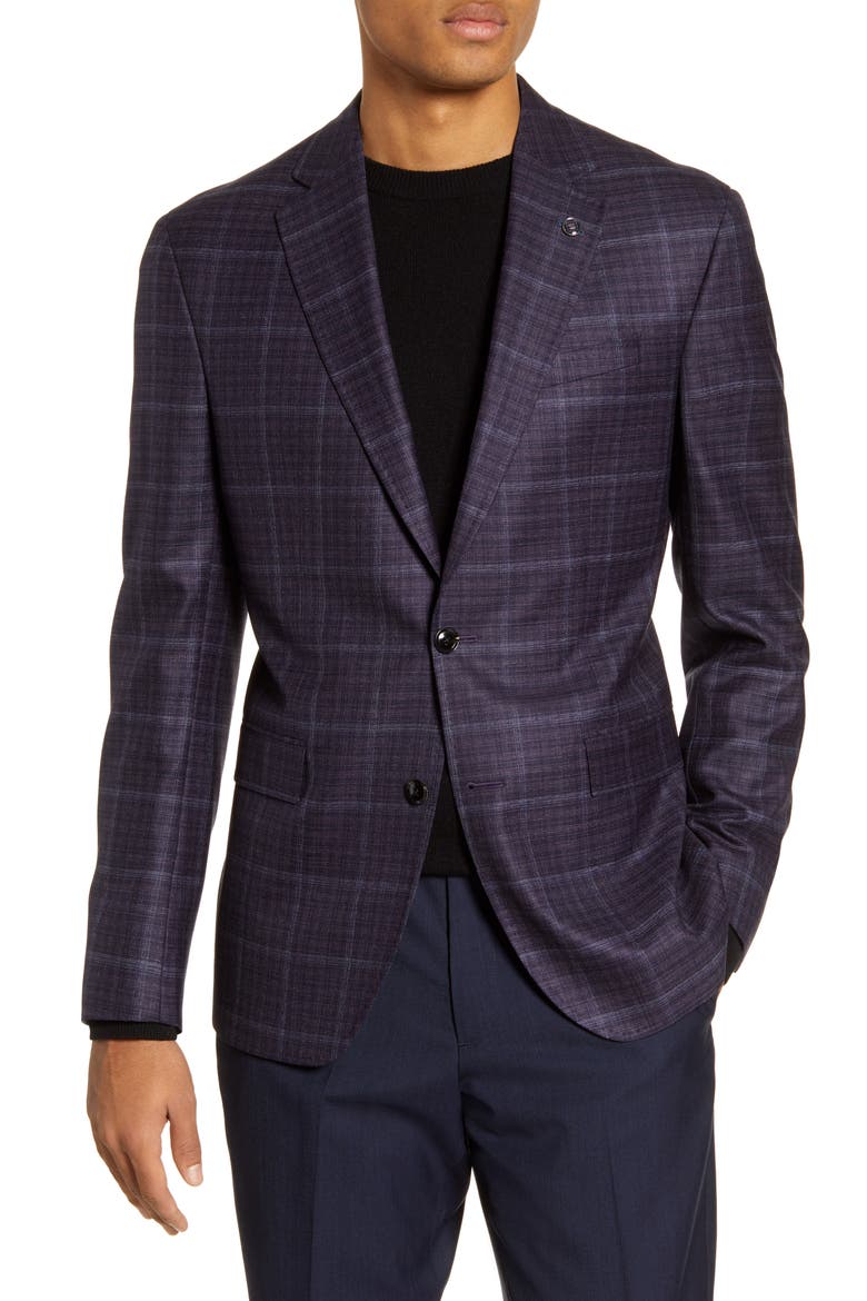 Konan Trim Fit Plaid Wool Sport Coat, Main, color, PURPLE