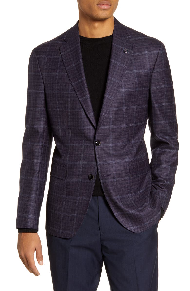 Ted Baker London Konan Trim Fit Plaid Wool Sport Coat, Main, color,