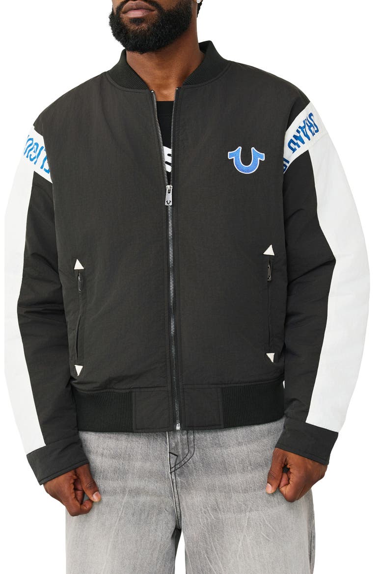 Chopper Bomber Jacket, Main, color, JET BLACK / WINTER WHITE