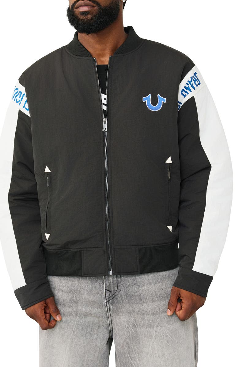 True Religion Chopper Bomber Jacket, Main, color, Jet Black / Winter White