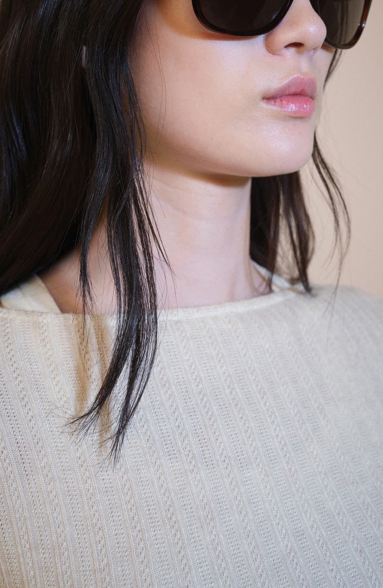 MANGO Pointelle Long Sleeve T-Shirt, Alternate, color, Light/ Pastel Grey