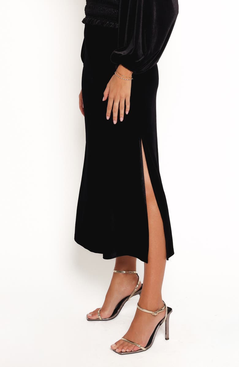 Petal & Pup Raelynn Velvet Midi Skirt, Alternate, color, Black