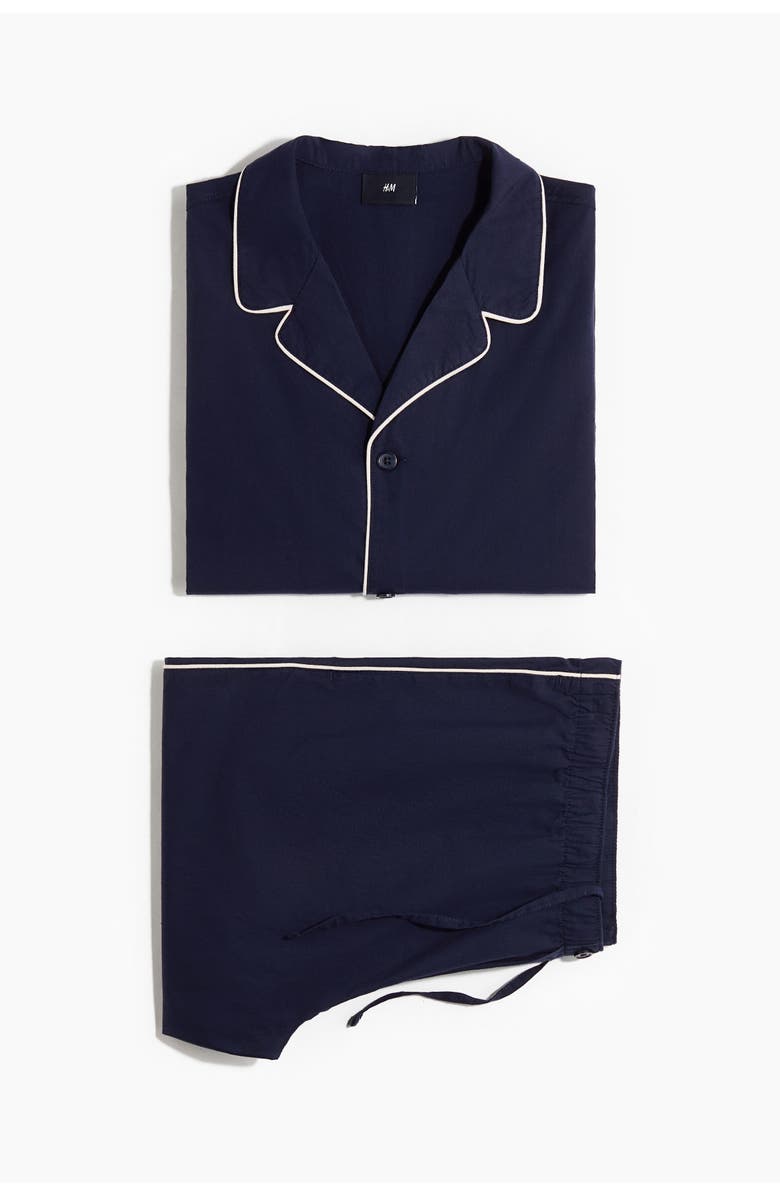 H&M Cotton Pyjama Shirt And Bottoms, Main, color, Navy Blue