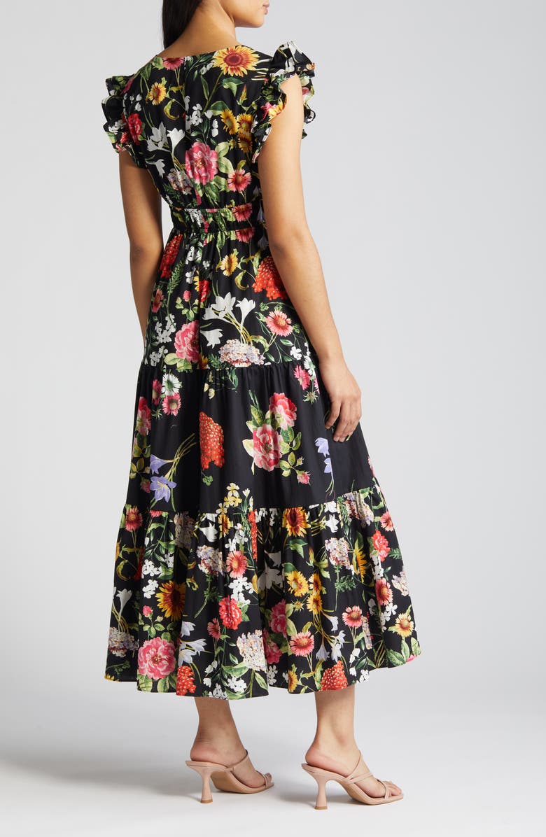 Anne Klein Floral Tiered Cotton Maxi Dress, Alternate, color,