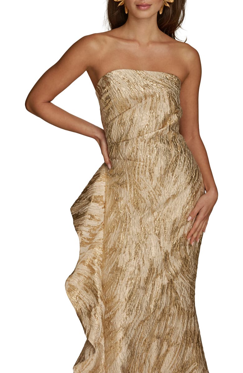 Donna Karan New York Metallic Ruffle Detail Strapless Gown, Alternate, color, Champagne