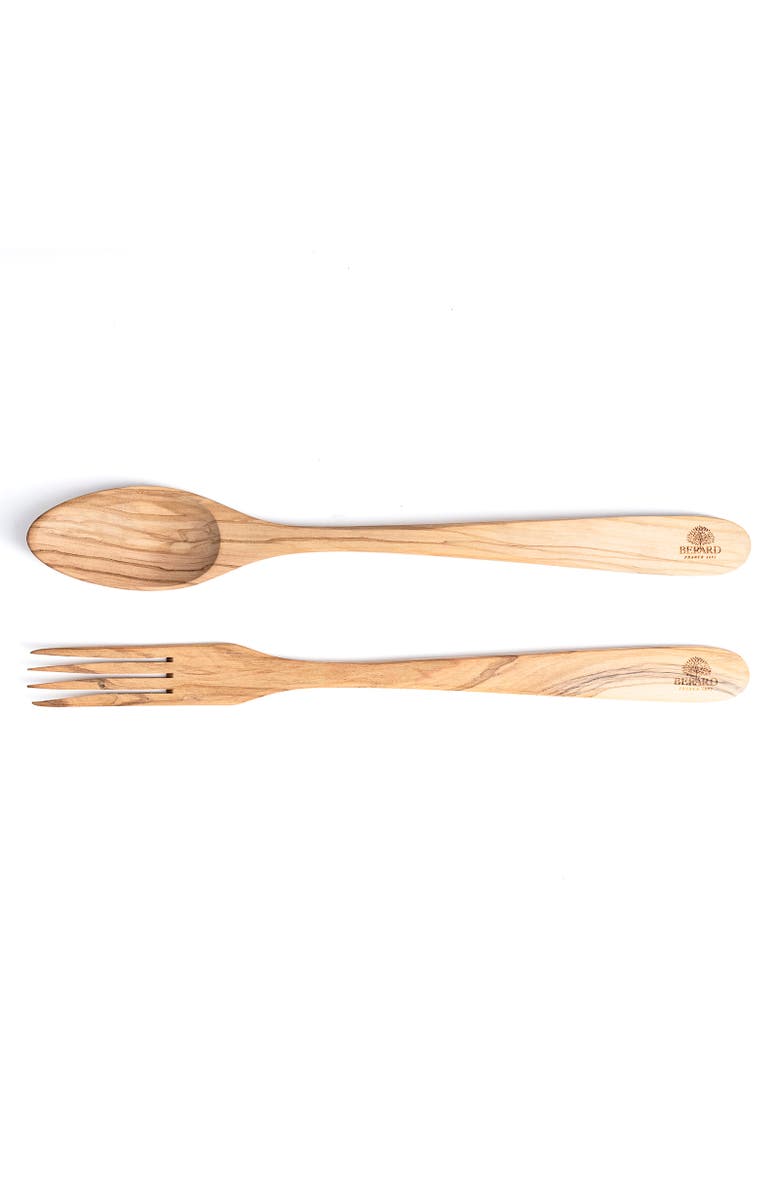 Berard Handcrafted Olive Wood 2 Piece Salad Serving Set, 14 Inch, Alternate, color, Brown