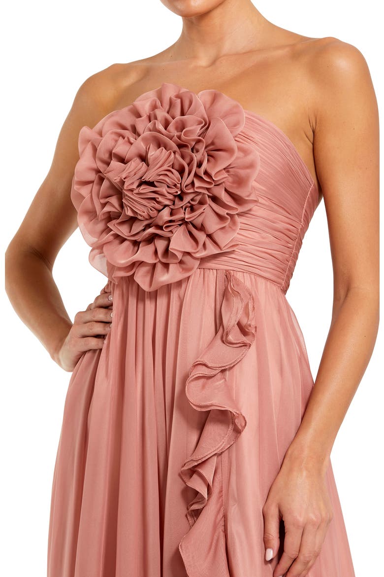 Strapless Chiffon Gown With Oversized 3D Flower, Alternate, color, Rose