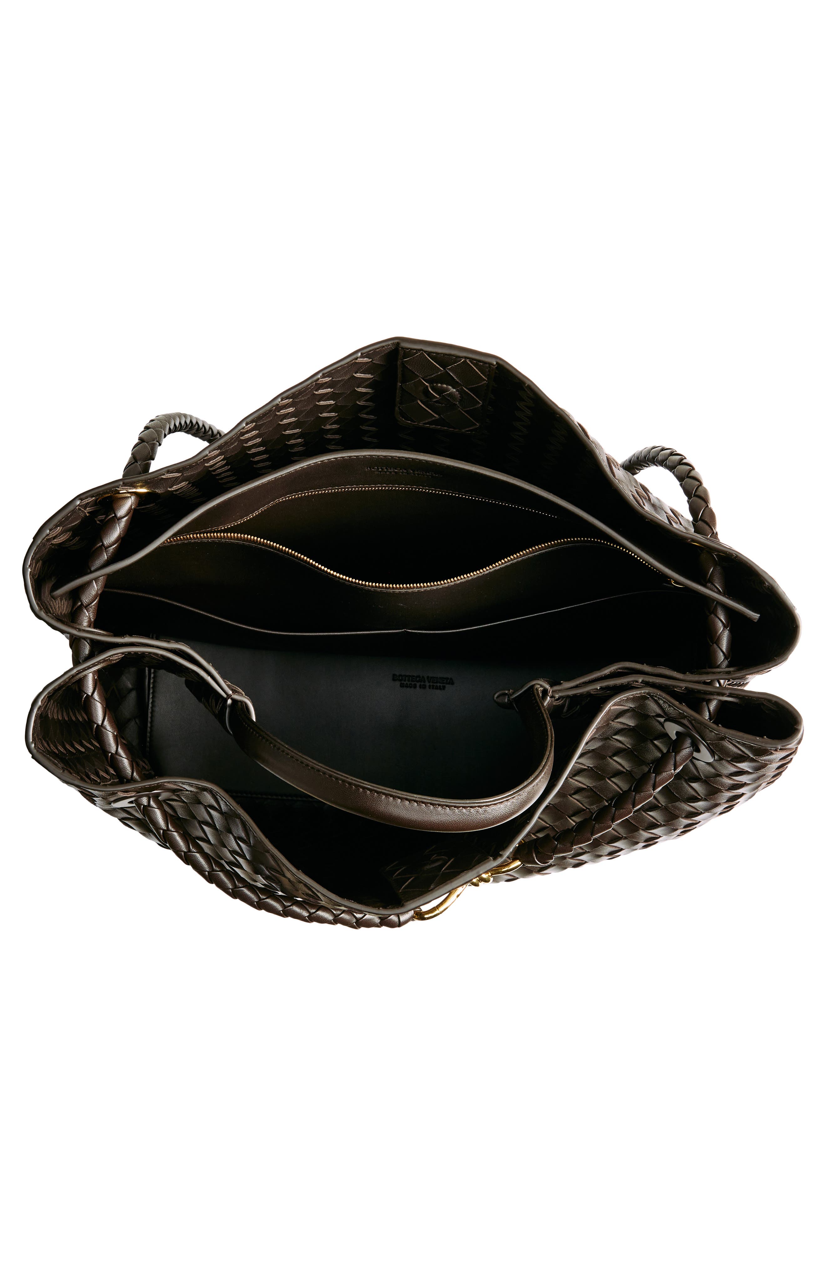 Bottega Veneta Large Andiamo Intrecciato Leather Shoulder Bag, Alternate, color, Fondant/ Brass