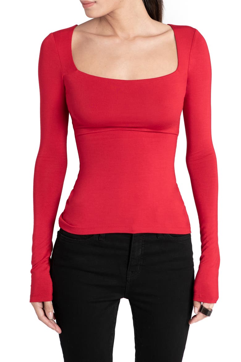 Yvonne Square Neck Jersey Top, Main, color, RED