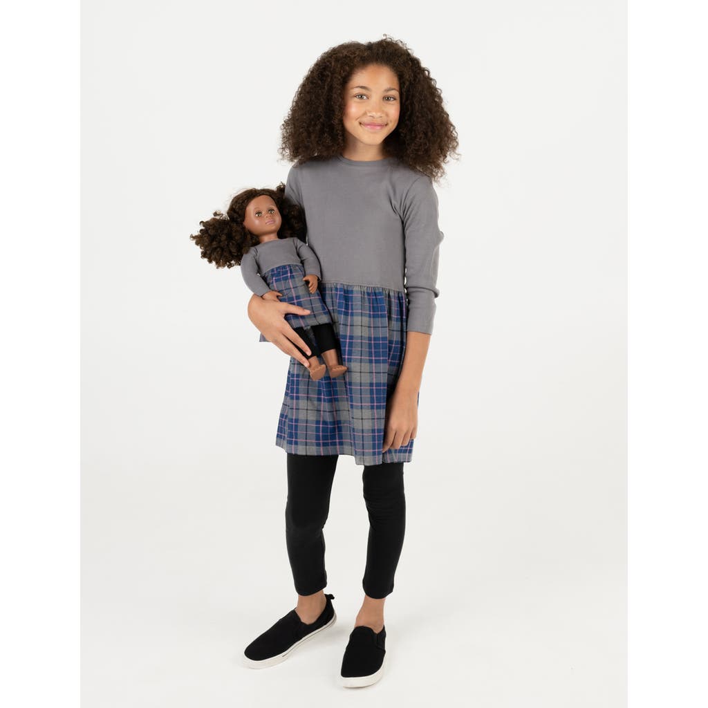 Leveret Girls Skirt Dress With Matching Doll Dress, 100% Cotton In Gray