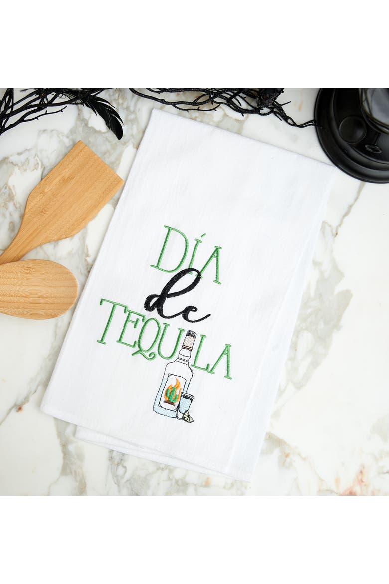 Dia De Tequila Embroidered Flour Sack Cotton Kitchen Towel, Alternate, color, White
