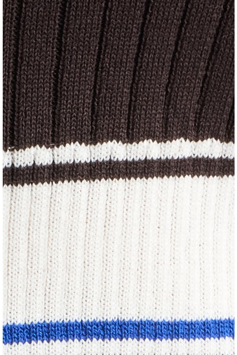 Patti Stripe Polo Cardigan, Alternate, color, CHOCOLATE W/ ECRU BLUE STRIPES