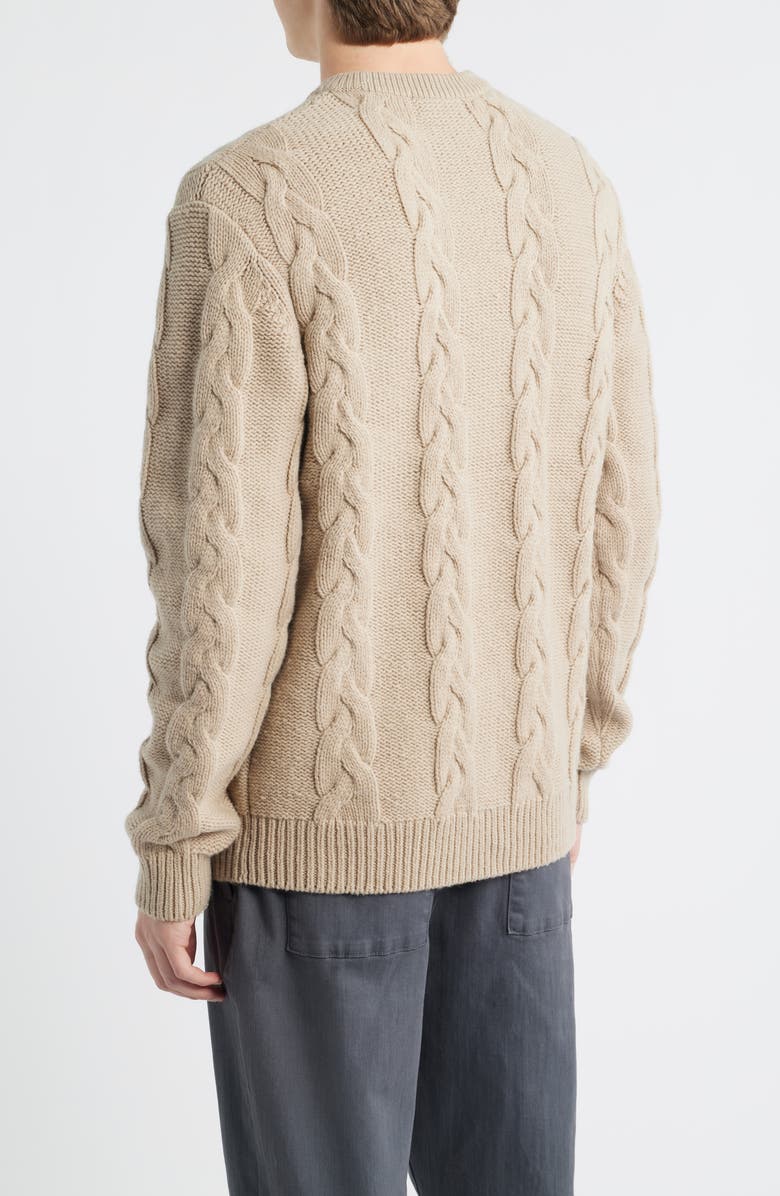 Fred Perry Cable Stitch Wool Blend Crewneck Sweater, Alternate, color, Warm Oat