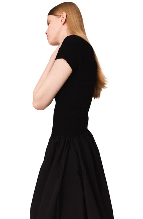 Maje Long Mesh And Taffeta Dress In Black