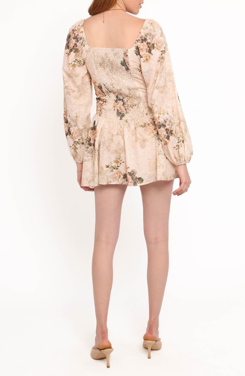 Petal & Pup Greta Floral Print Eyelet Romper, Alternate, color, Beige Floral