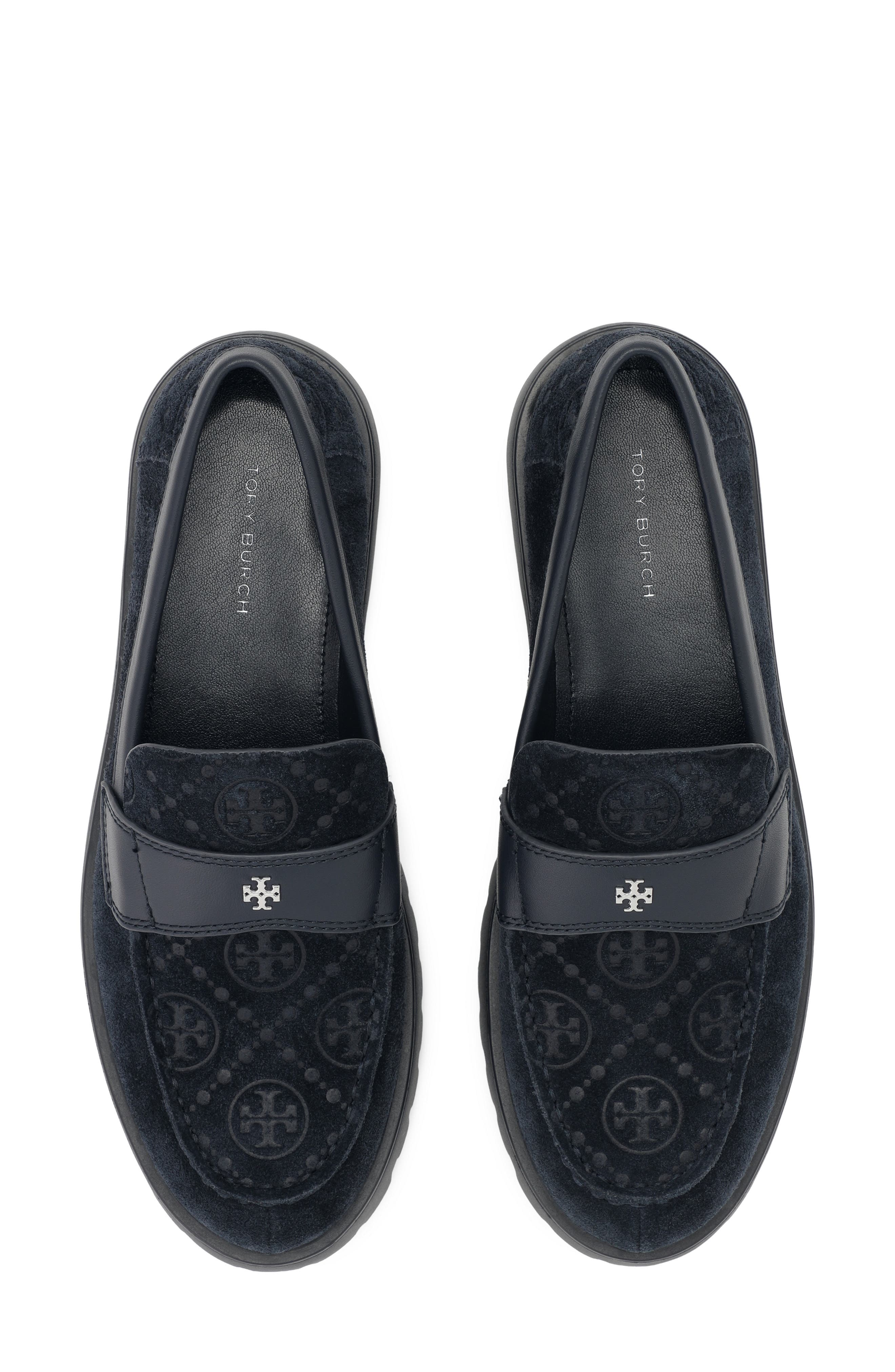 Tory Burch T Monogram Lug Sole Loafer, Alternate, color, Navy / Navy / Navy