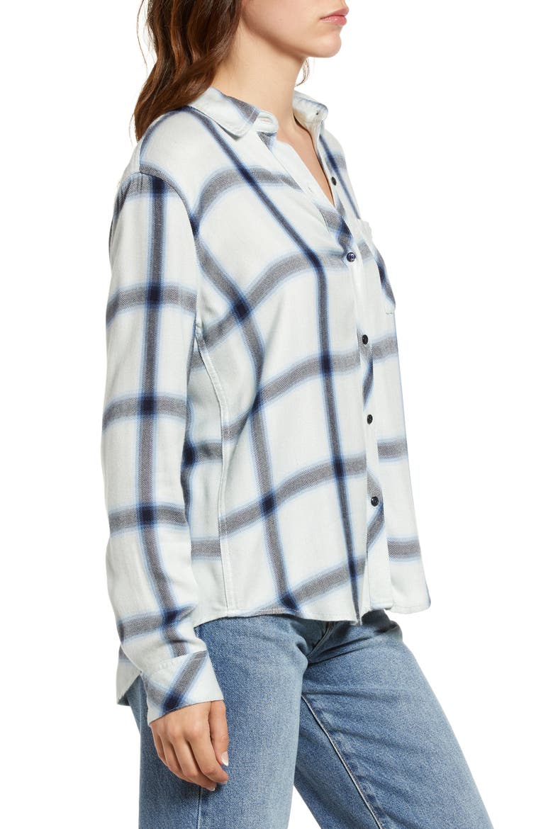 Hunter Plaid Button-Up Shirt, Alternate, color, WHITE GLACIER NAVY