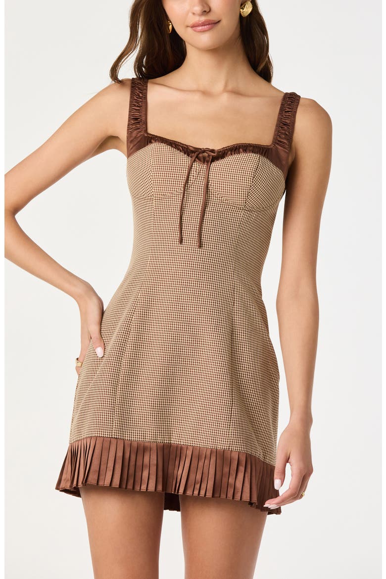 Milkmaid Gingham & Satin Minidress, Alternate, color, BROWN GINGHAM