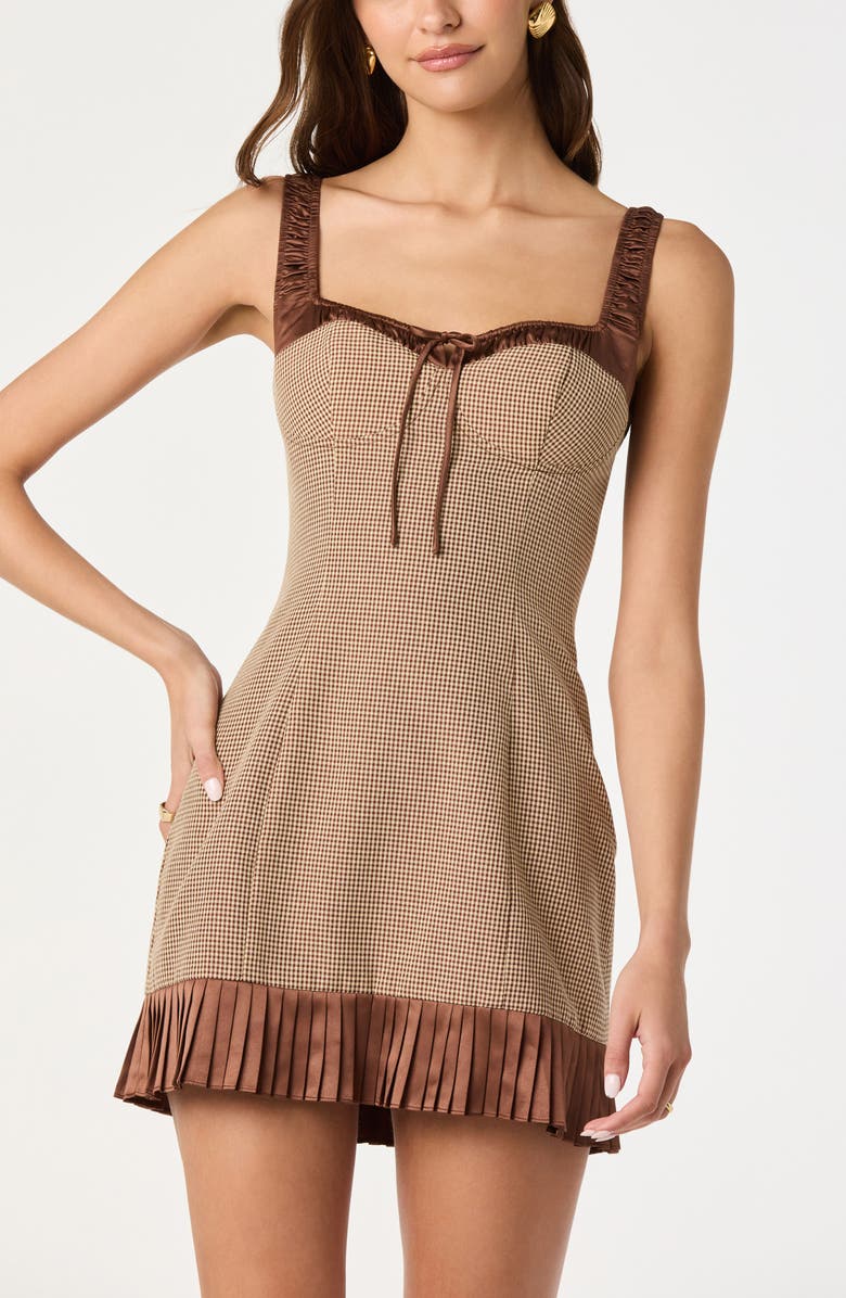 ASTR the Label Milkmaid Gingham & Satin Minidress, Alternate, color, Brown Gingham