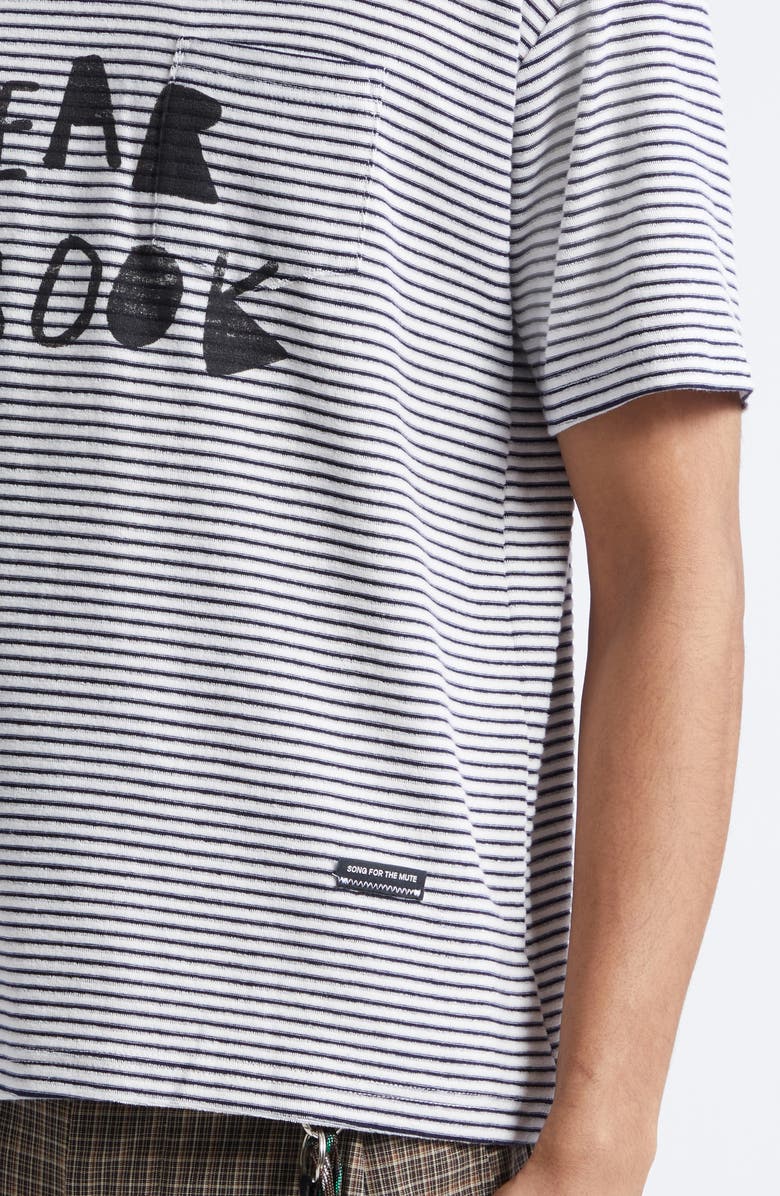 SONG FOR THE MUTE Yearbook Stripe Jersey Pocket T-Shirt, Alternate, color, White