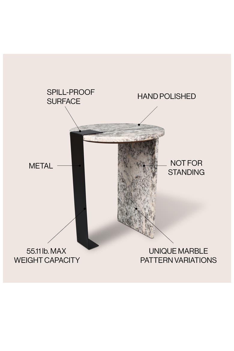 Lyra Modern Round Asymmetrical Marble Accent Table, Veined Stone with Iron Metal Base for Living Room, Alternate, color, Ivory/Black