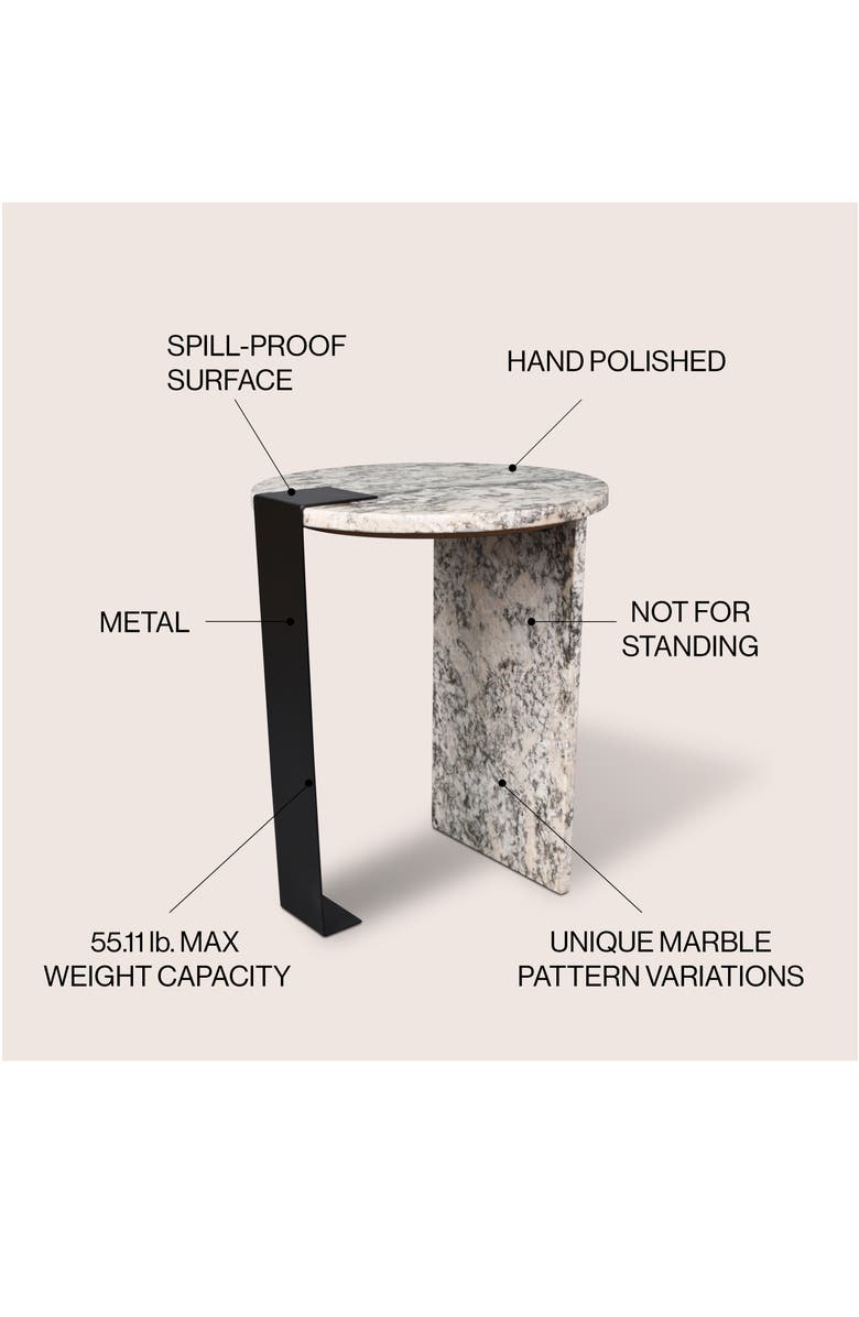 JONATHAN Y Lyra Modern Round Asymmetrical Marble Accent Table, Veined Stone with Iron Metal Base for Living Room, Alternate, color, Ivory/Black